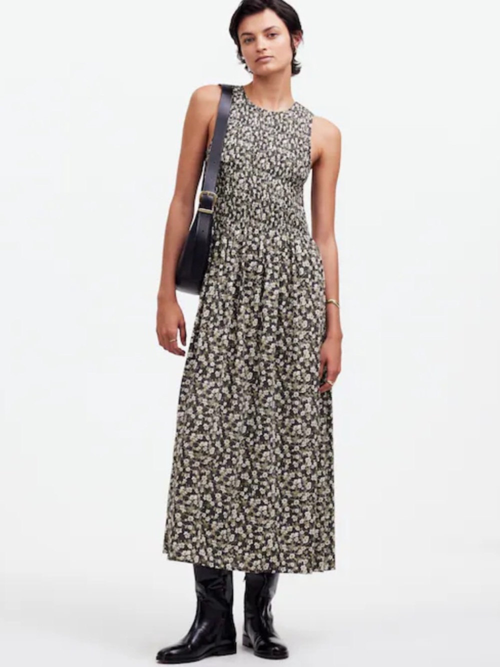 Madewell the petite melody smocked midi dress in floral